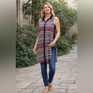 🇨🇦 Boho Tunic Shirt Tribal Print Sleeveless Small Aztec Casual Travel